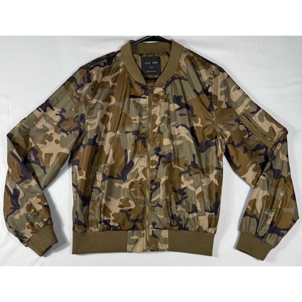 Love Tree Womens Camouflage Bomber Jacket Lightweight Size L Full Zip